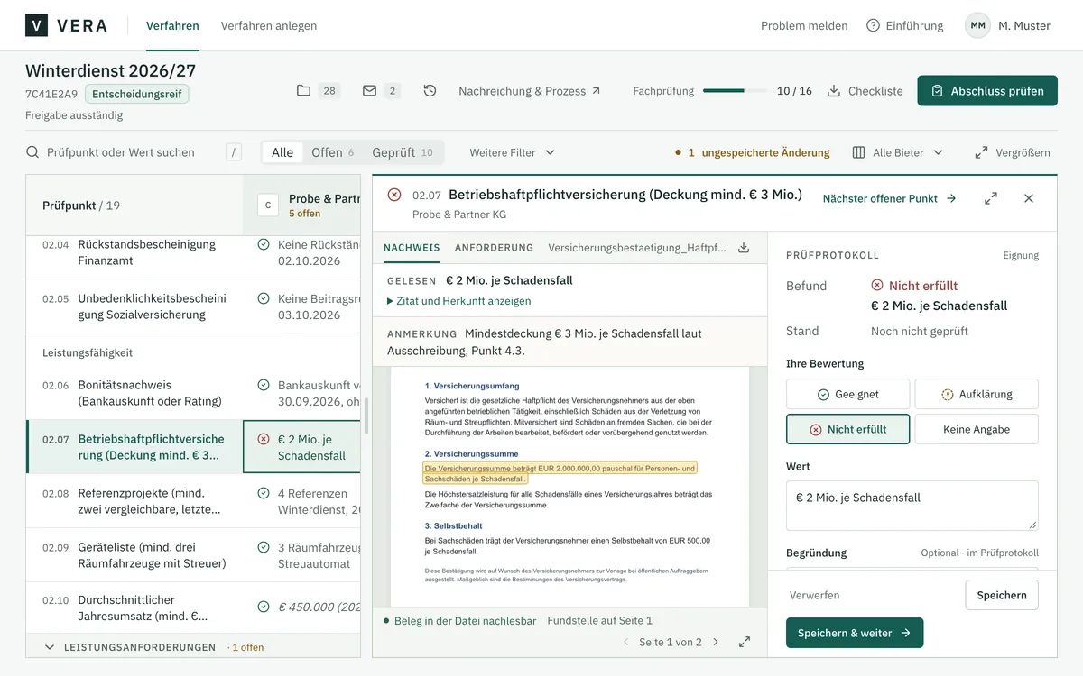 VERA, Fundstelle: originales Frontend mit Beispieldaten.
